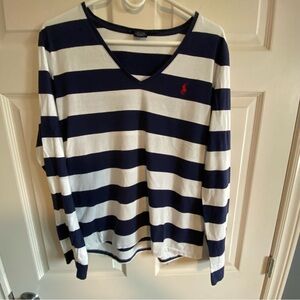 Ralph Lauren Navy and White Striped Long Sleeve Tee